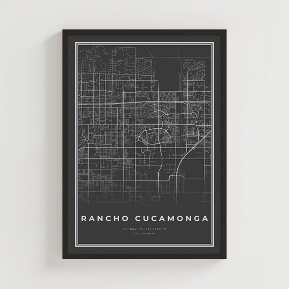 Rancho Cucamonga California Black Street Map Coordinates Poster