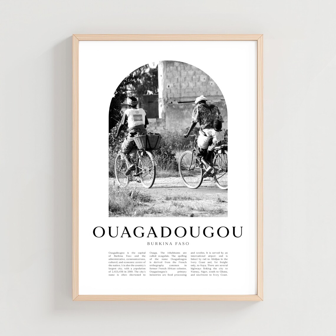 Ouagadougou Burkina Faso Cyclists Street Monochrome Travel Poster