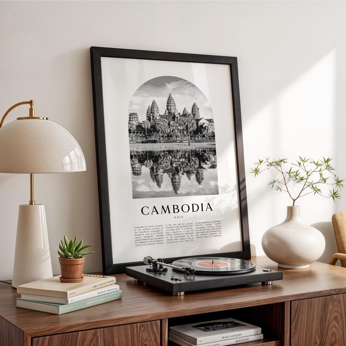 Angkor Wat Cambodia Black and White Photography Travel Wall Art
