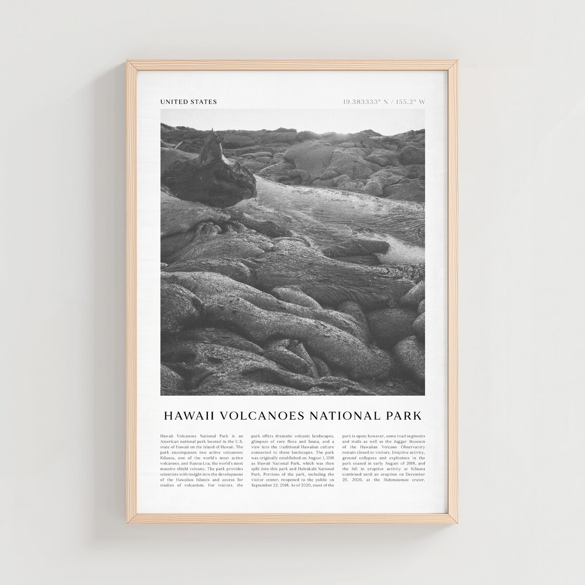 Hawaii Volcanoes National Park Lava Rock Monochrome Travel Poster