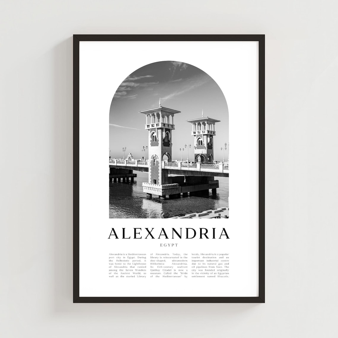Alexandria Egypt Stanley Bridge Towers Black and White Poster