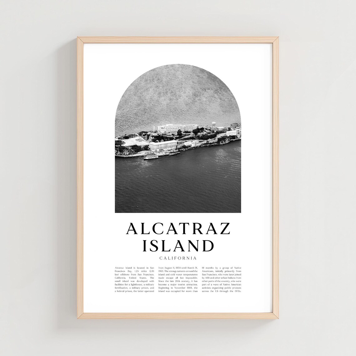 Alcatraz Island San Francisco Bay Aerial Black and White Photo Poster