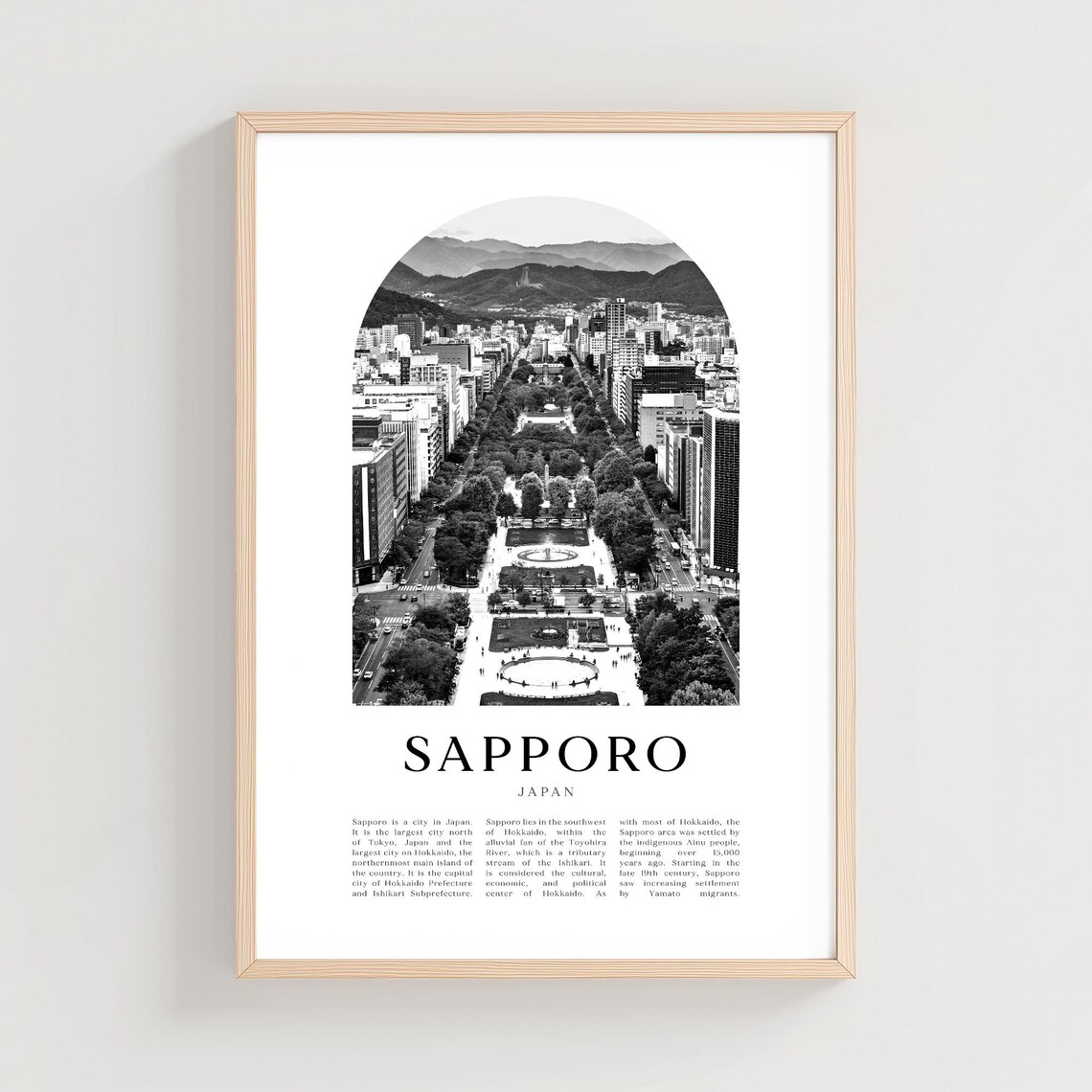 Sapporo Japan Odori Park Avenue Black and White Photo Poster Artwork