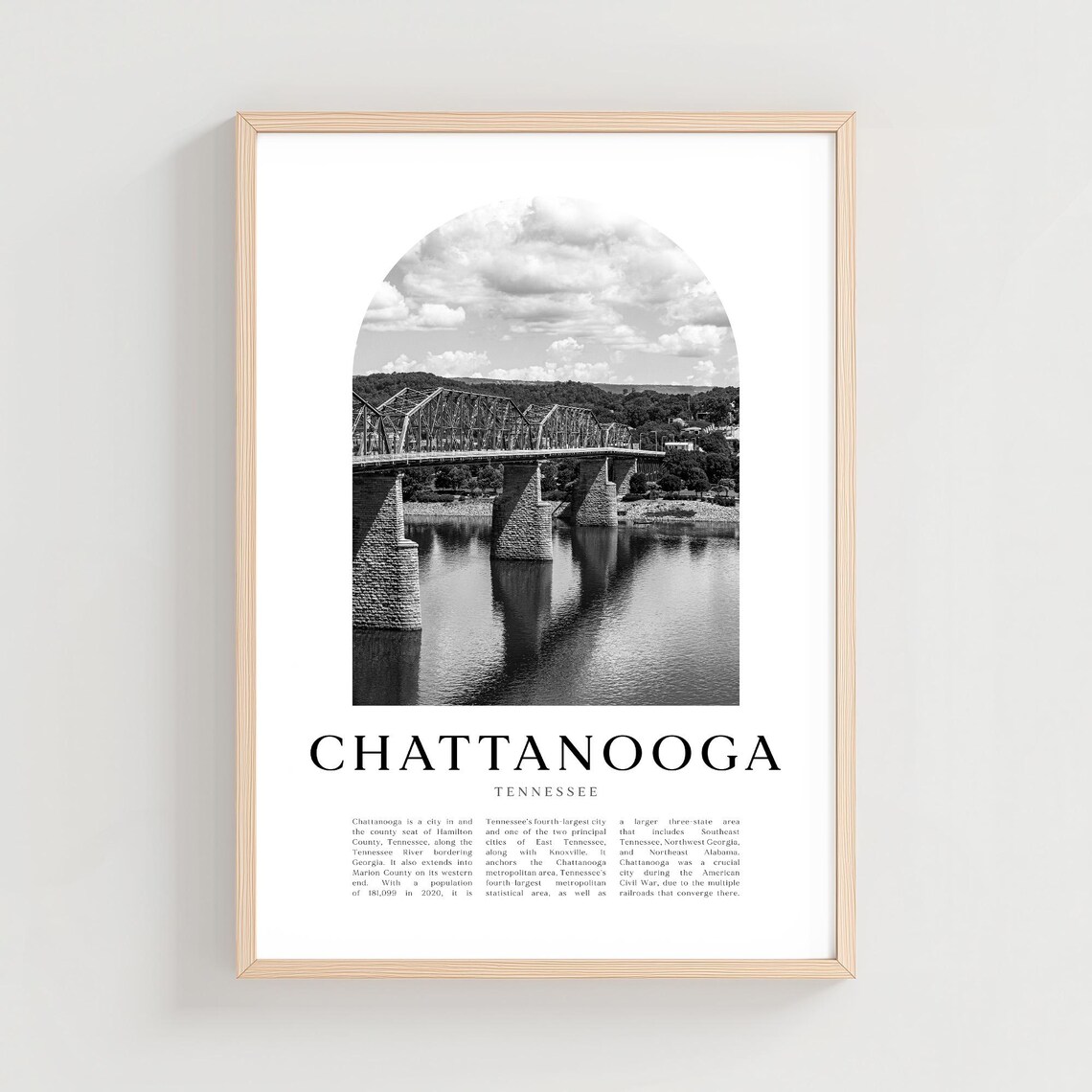 Chattanooga Tennessee River Bridge Historic Black White Arch Poster