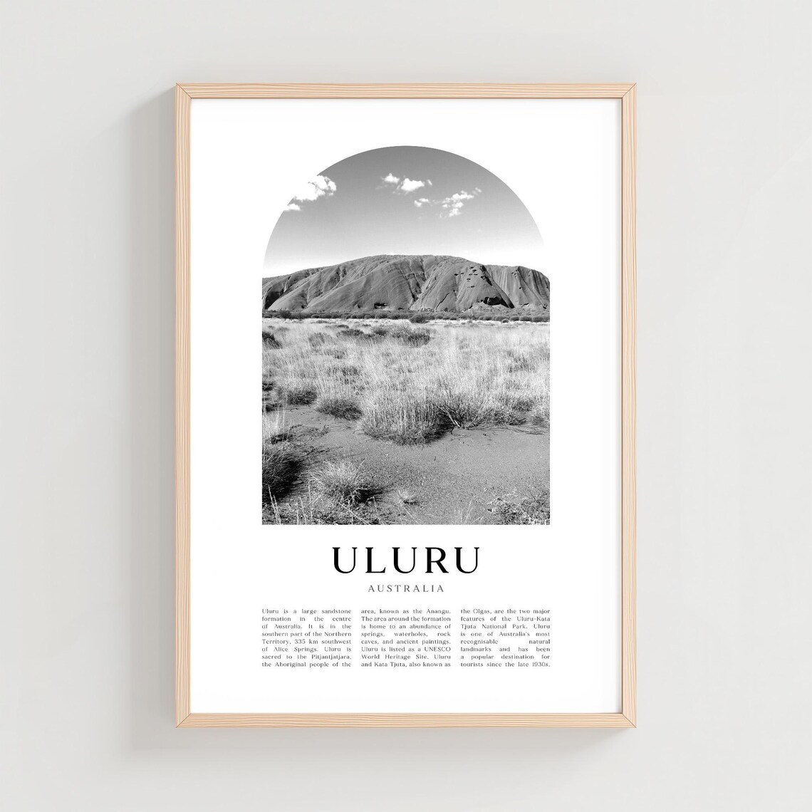 Uluru Australia Desert Arch Black and White Travel Photography Poster