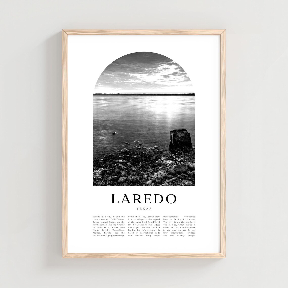 Laredo Texas Rio Grande River Black and White Vintage City Poster
