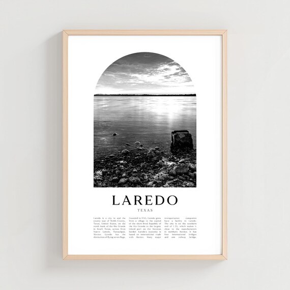 Laredo Texas Rio Grande River Black and White Vintage City Poster