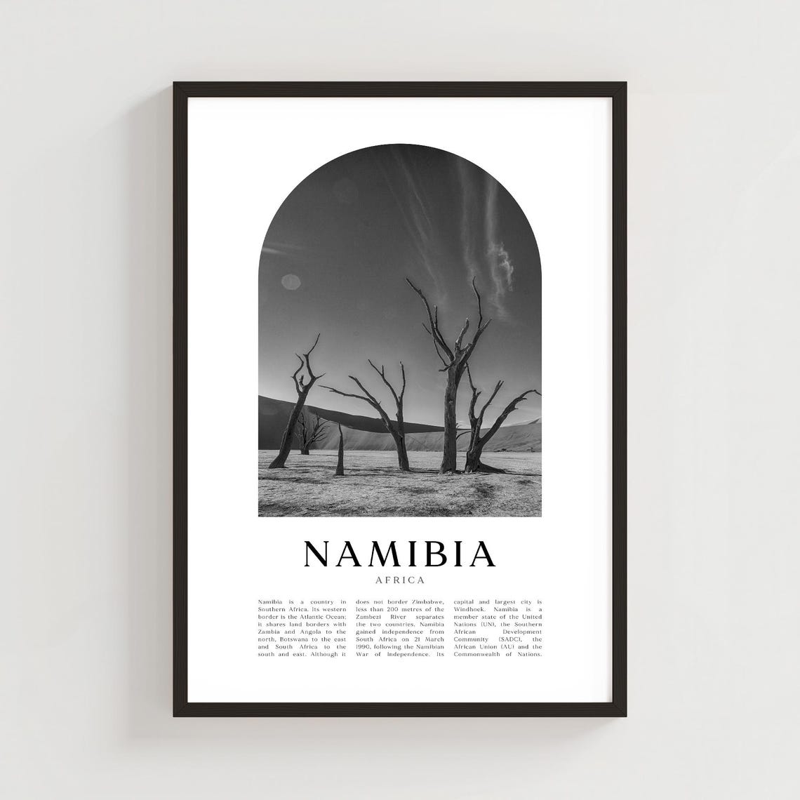 Namibia Africa Deadvlei Dead Trees Black and White Photography Poster