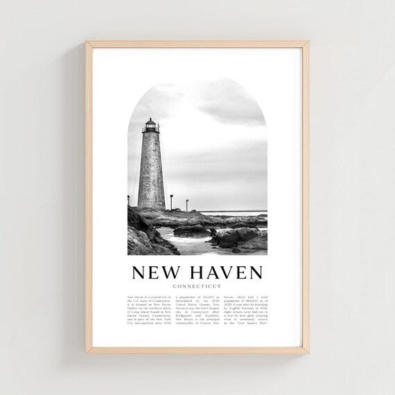 New Haven Connecticut Lighthouse Arch Black White Photo Travel Poster