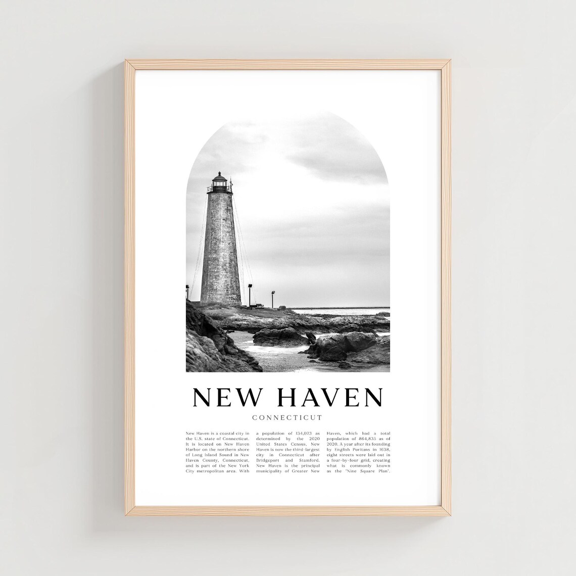 New Haven Connecticut Lighthouse Arch Black White Photo Travel Poster
