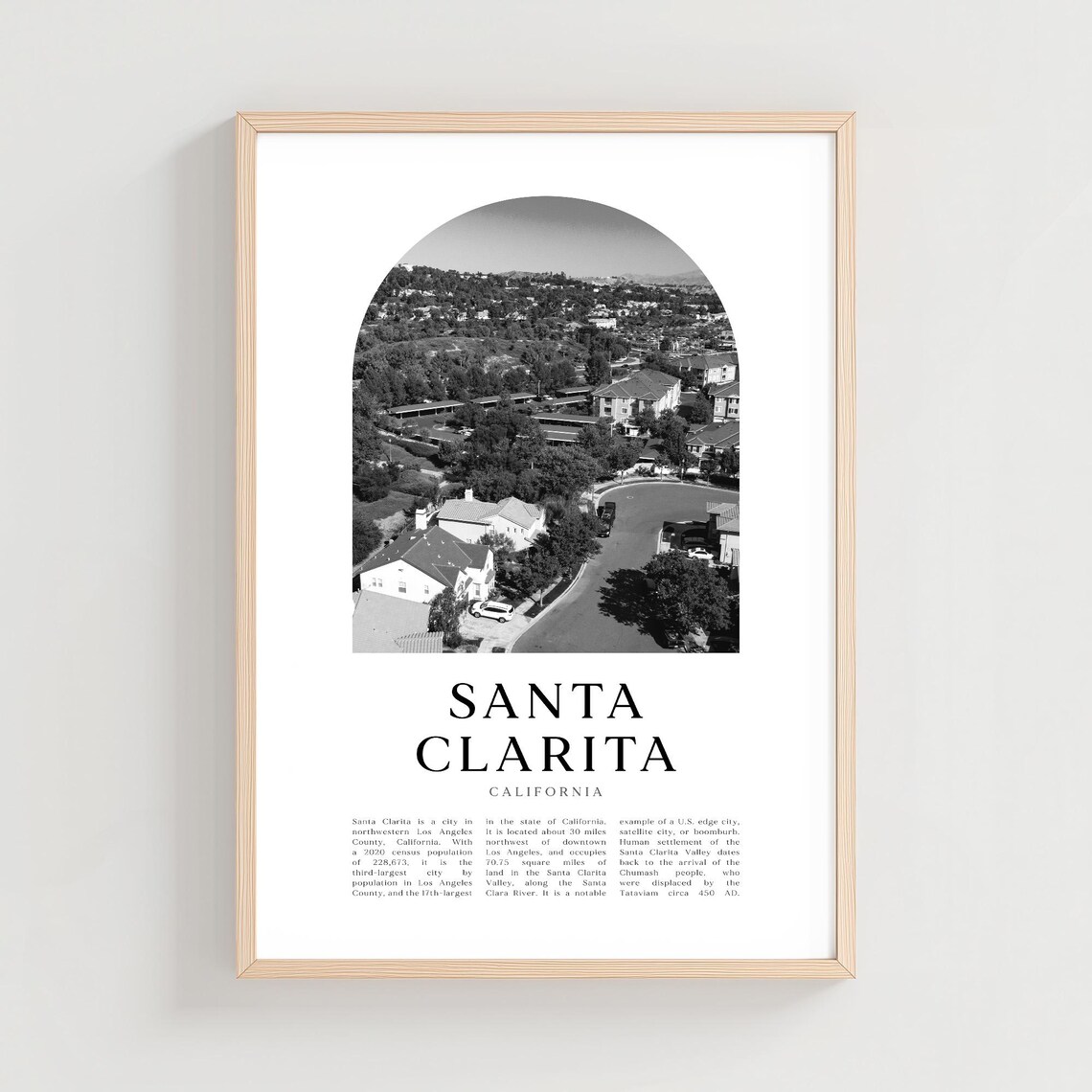 Santa Clarita California Suburb Aerial Black White Photo Poster
