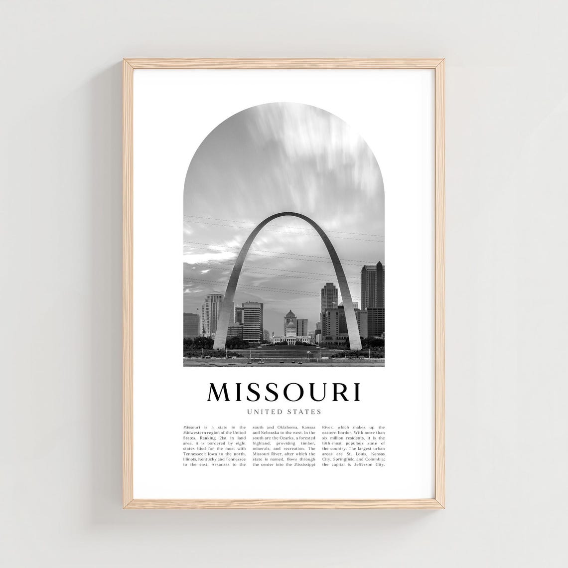 Missouri Gateway Arch St Louis Skyline Black White Photo Poster