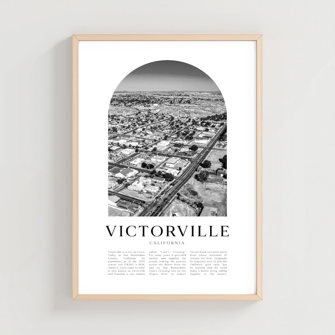 Victorville California Aerial Downtown Black and White Travel Poster