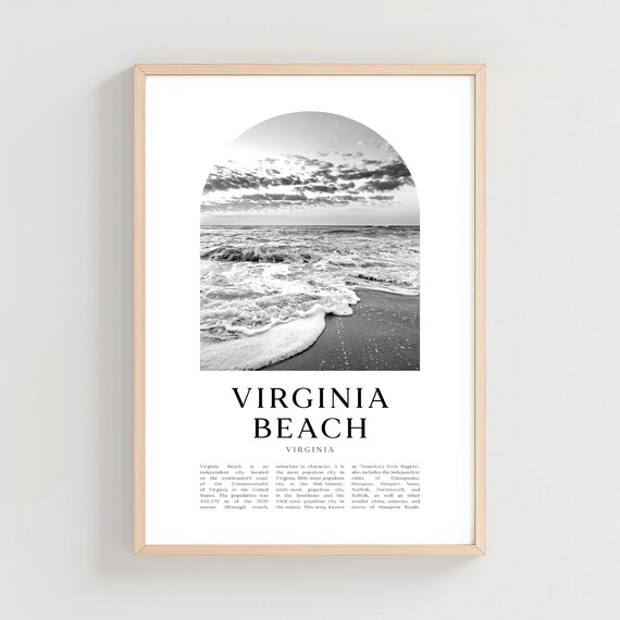 Virginia Beach Black and White Arched Photo Coastal Travel Poster