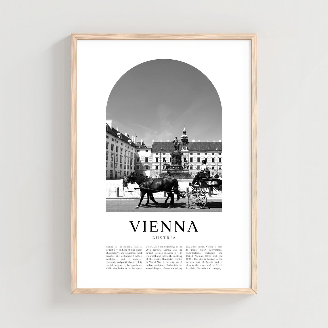 Vienna Austria Horse-Drawn Carriage Black and White Arch Travel Poster