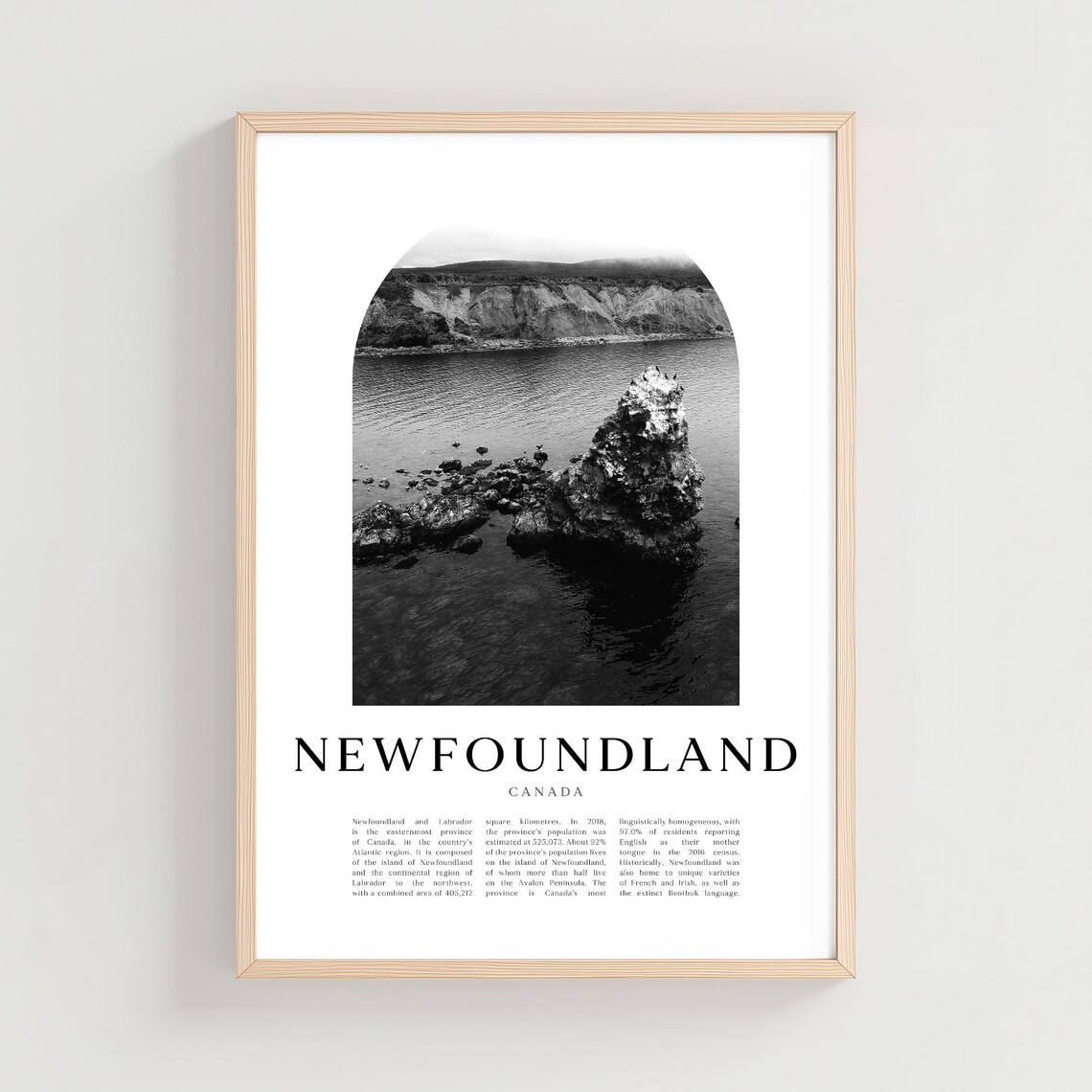 Newfoundland Canada Black and White Rocky Sea Stack Photo Poster Art