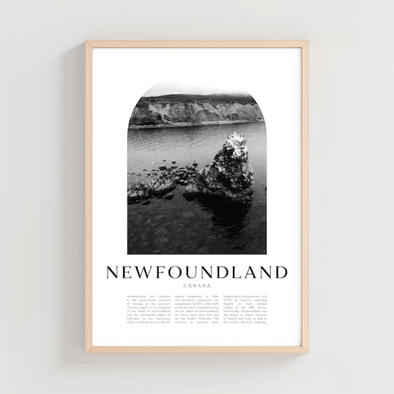 Newfoundland Canada Black and White Rocky Sea Stack Photo Poster Art