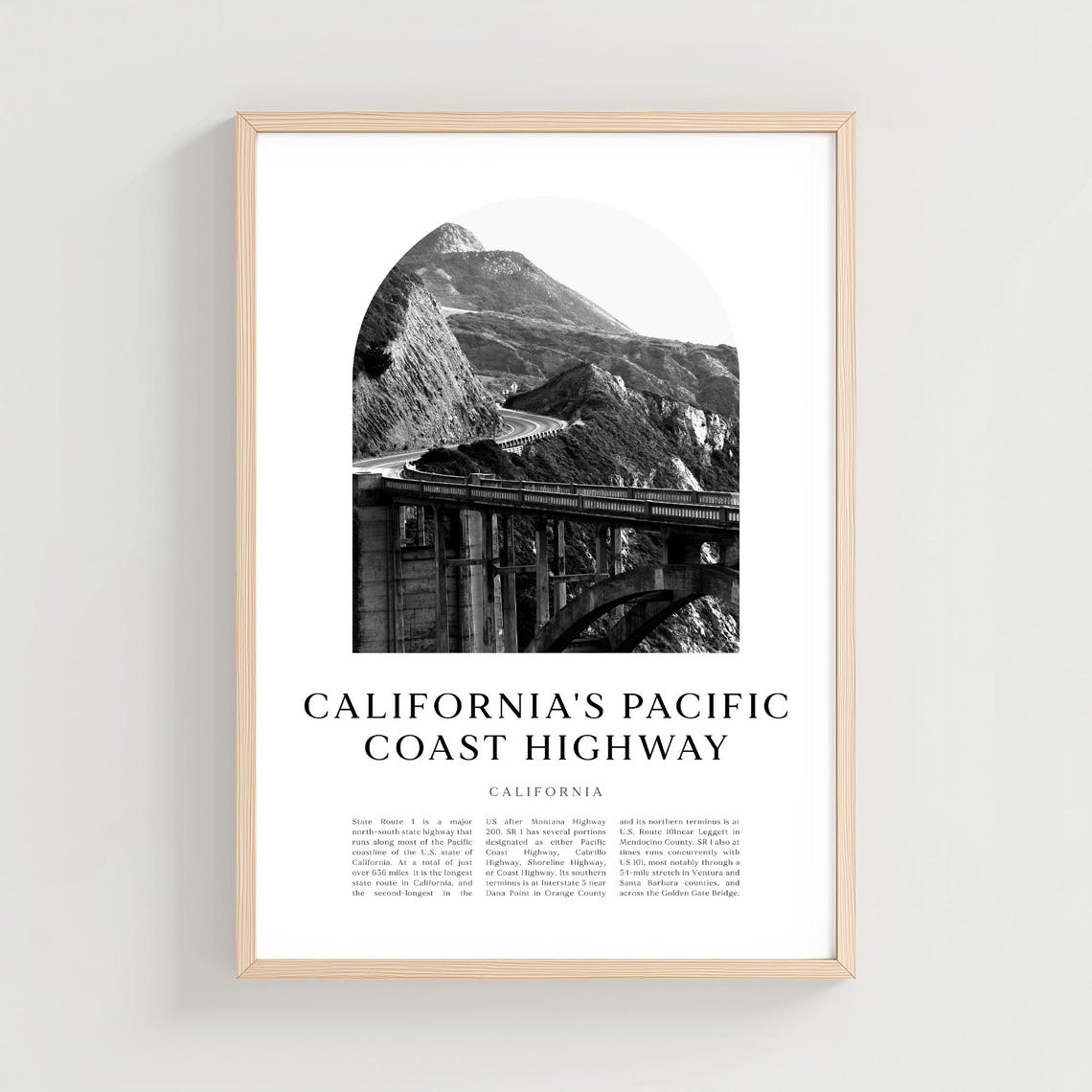 California Pacific Coast Highway Bridge Black White Photo Print