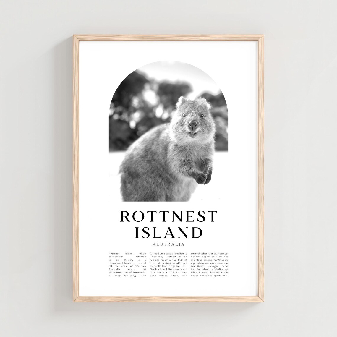 Rottnest Island Australia Smiling Quokka Black White Travel Poster