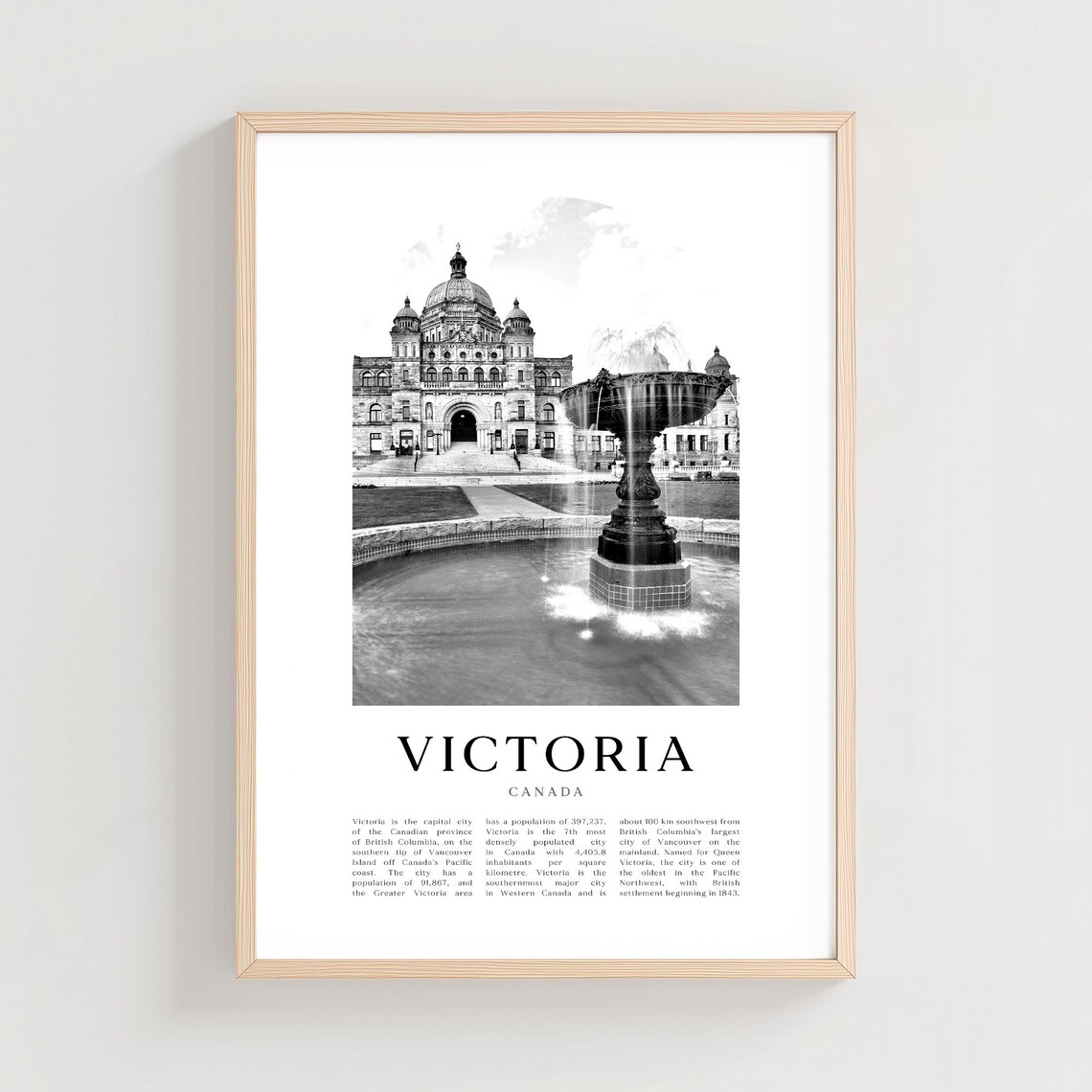 Victoria Canada Parliament Buildings Black and White Photo Poster Art