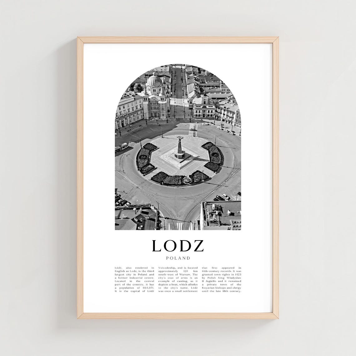 Lodz Poland Aerial Roundabout Plaza Black and White Arch City Poster