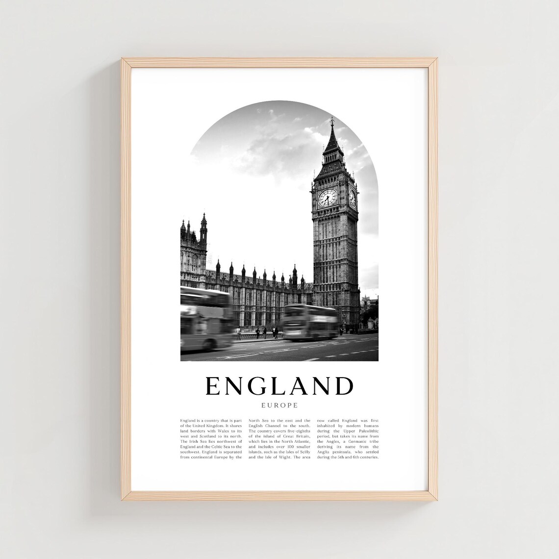 England Big Ben Black and White Photography Arch Travel Poster