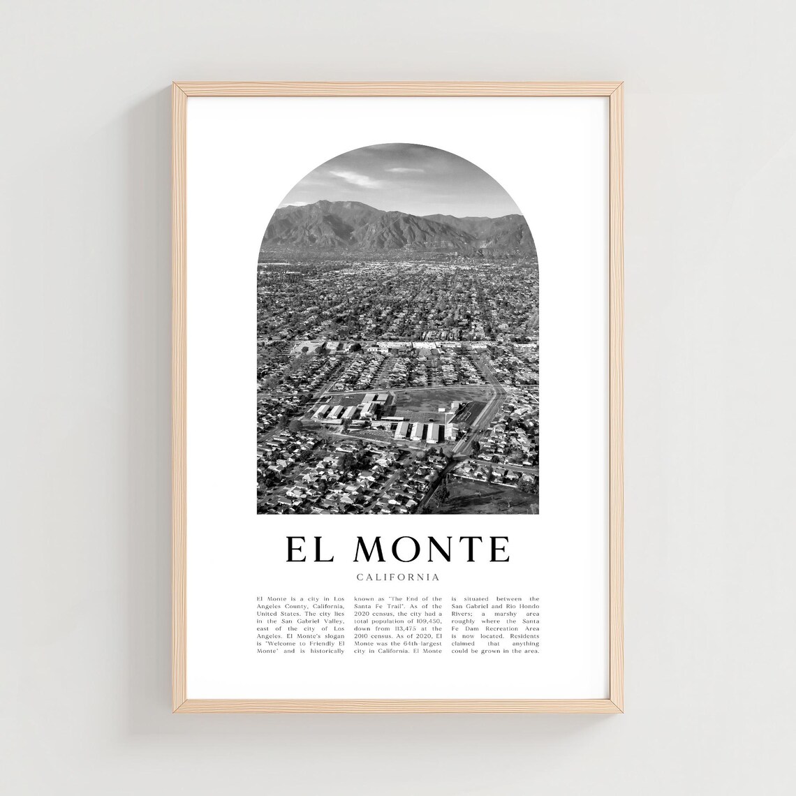 El Monte California Black and White Aerial Photo Travel Poster