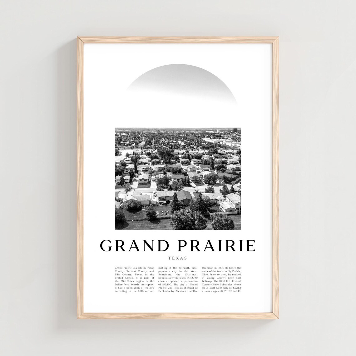 Grand Prairie Texas Suburban Aerial Black and White Photo Poster