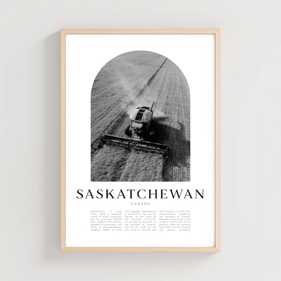 Saskatchewan Canada Harvester Wheat Field Black White Arch Photo Poster