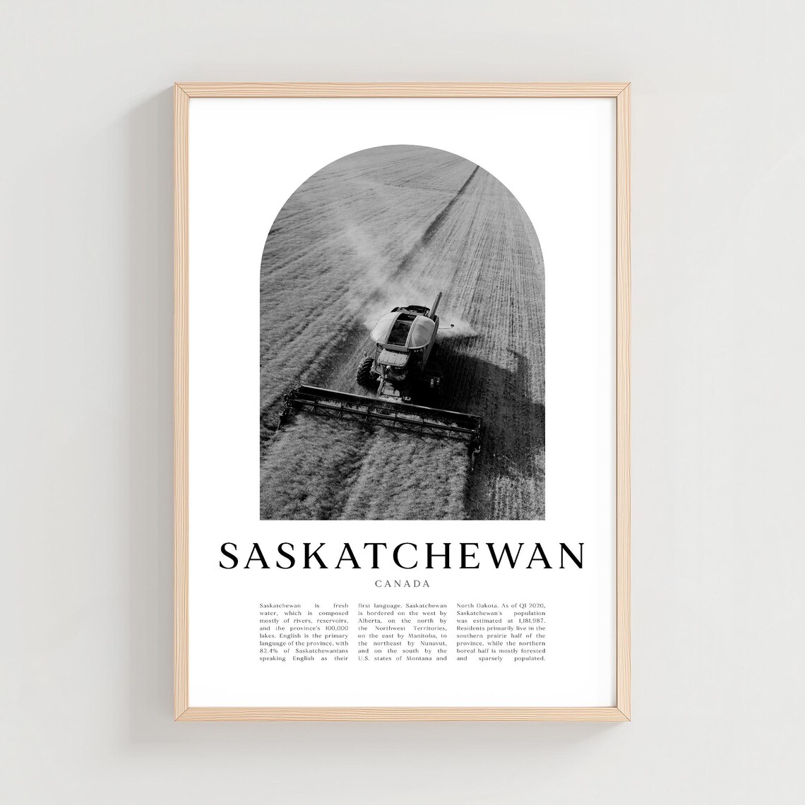 Saskatchewan Canada Harvester Wheat Field Black White Arch Photo Poster