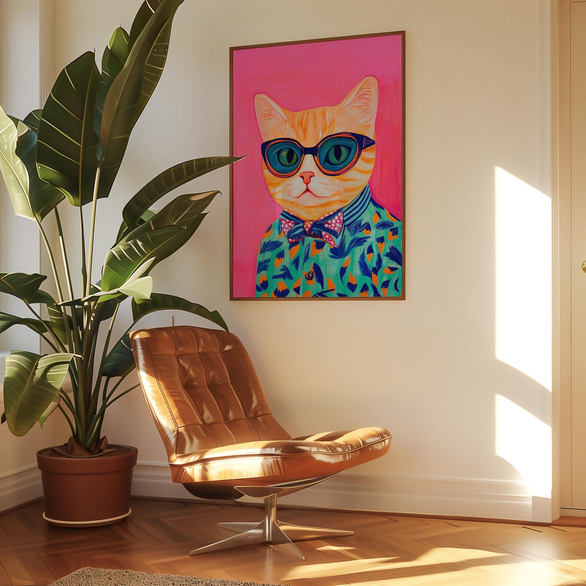Ginger Cat In Round Sunglasses And Bow Tie On Pink Pop Art Poster - Image 3