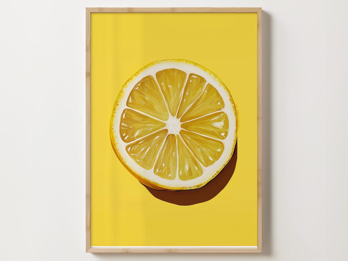 Juicy Lemon Half Slice On A Bright Yellow Painterly Art Poster
