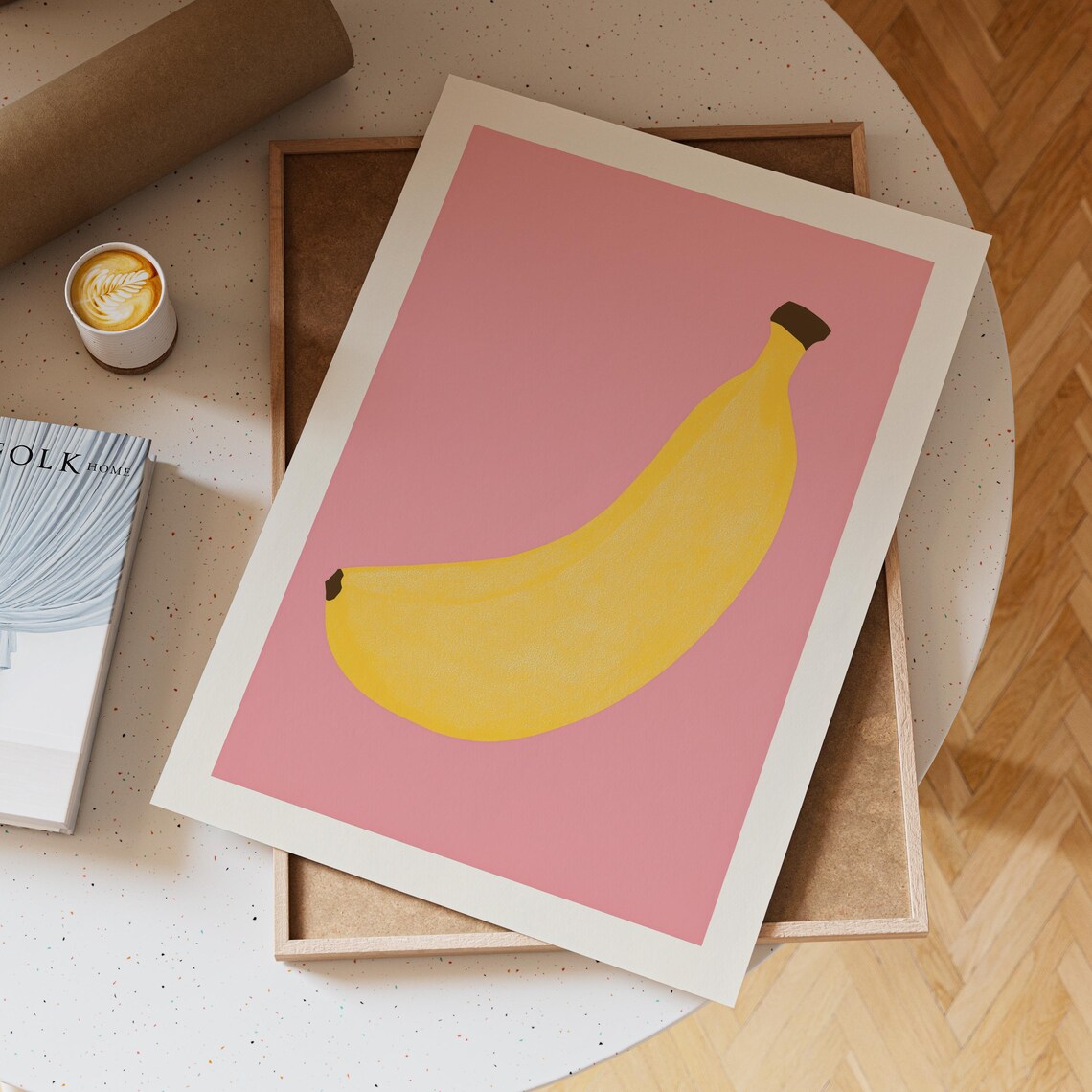 Minimalist Yellow Banana on a Soft Pink Background Modern Art Print - Image 3
