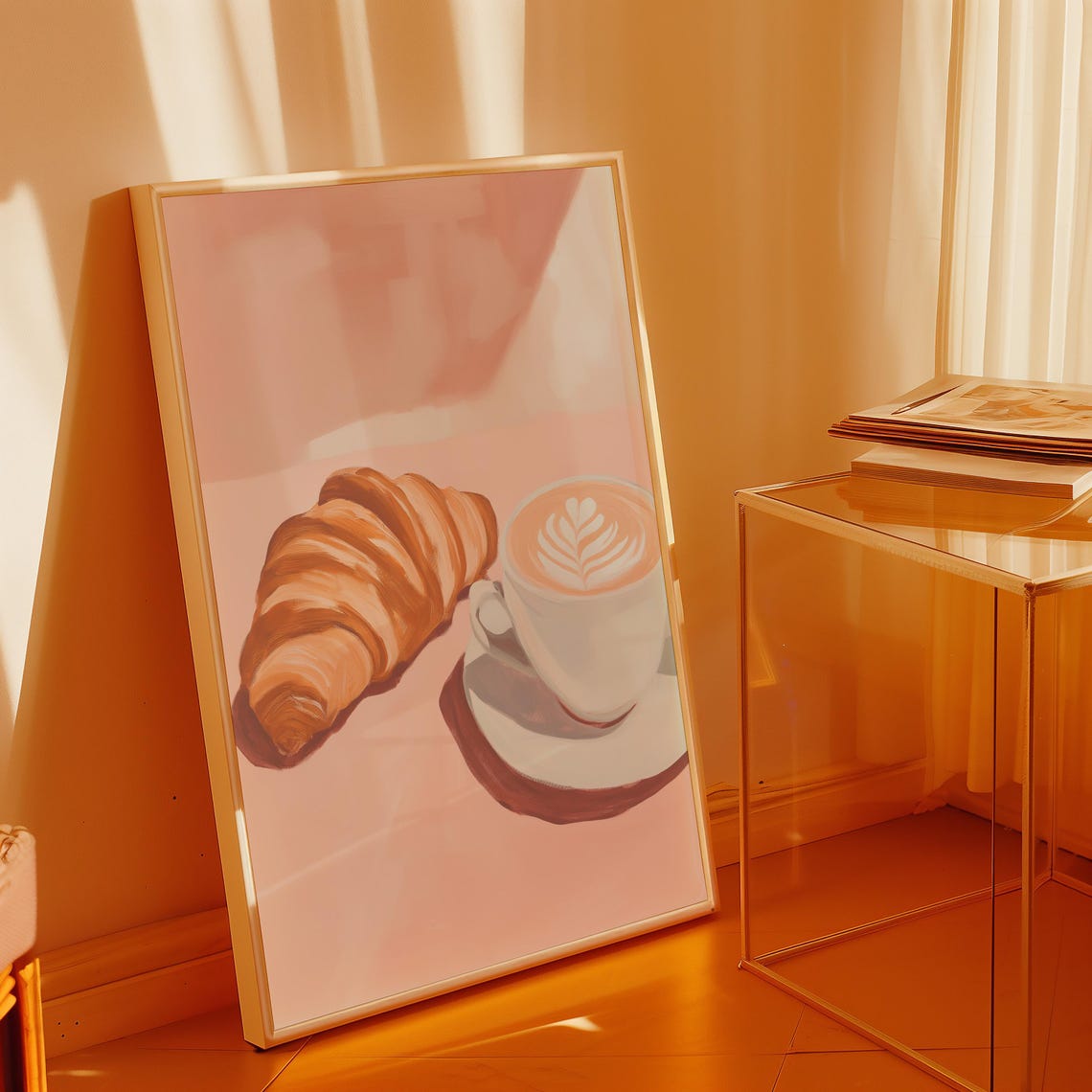 Buttery Croissant And Latte Art Coffee On A Soft Pink Cafe Wall Poster - Image 3