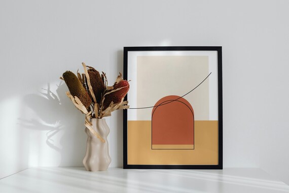 Abstract Arch Sunset Print Terracotta Rounded Wall Art Minimalist Line Warm Neutral Decor