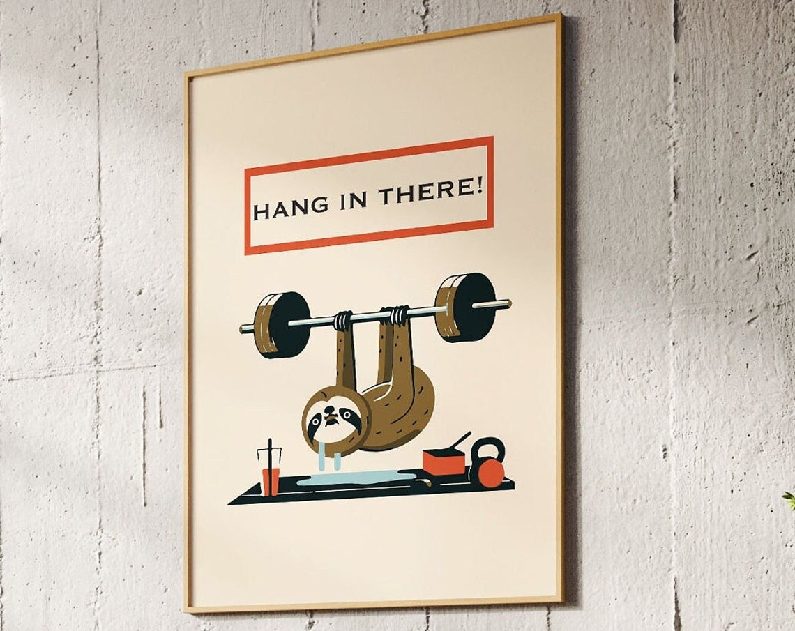 Hang In There Sloth Barbell Lift Funny Motivational Gym Wall Art - Image 2