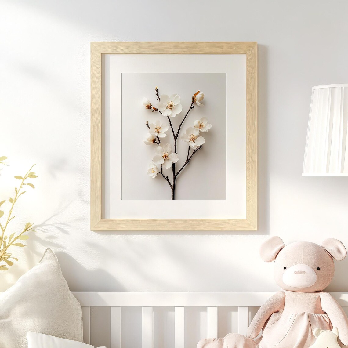 White Spring Blossoms Branch Minimalist Floral Botanical Nature Wall Art - Image 4