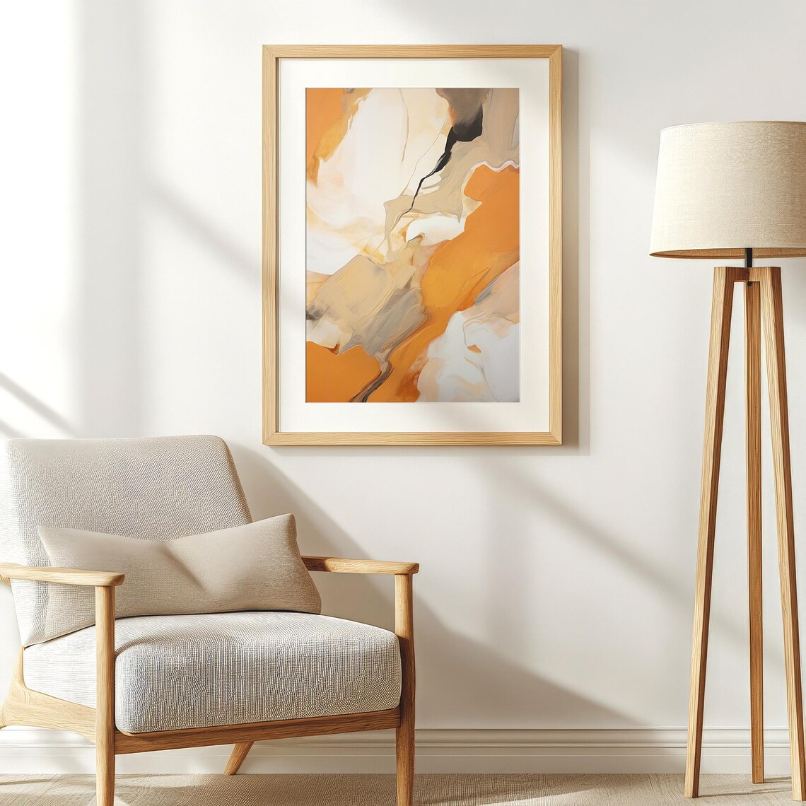 Warm Orange And Beige Flowing Abstract Swirls Modern Art Poster - Image 4