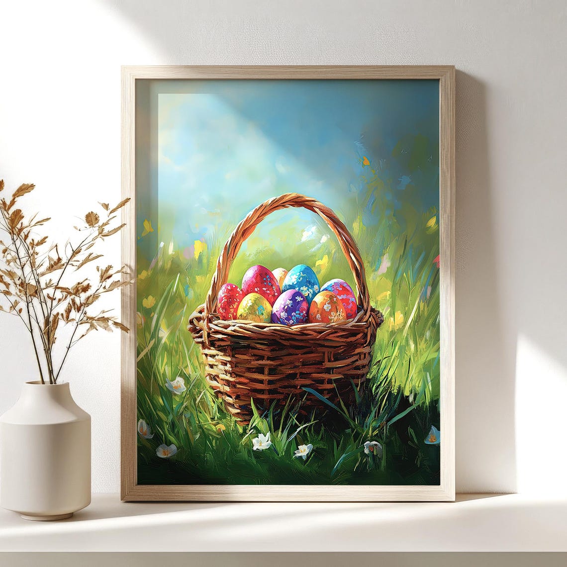 Spring Easter Decor Cute Easter Basket Eggs Painting Kids Bedroom Nursery Wall Art Instant Spring Holiday Poster - Image 3