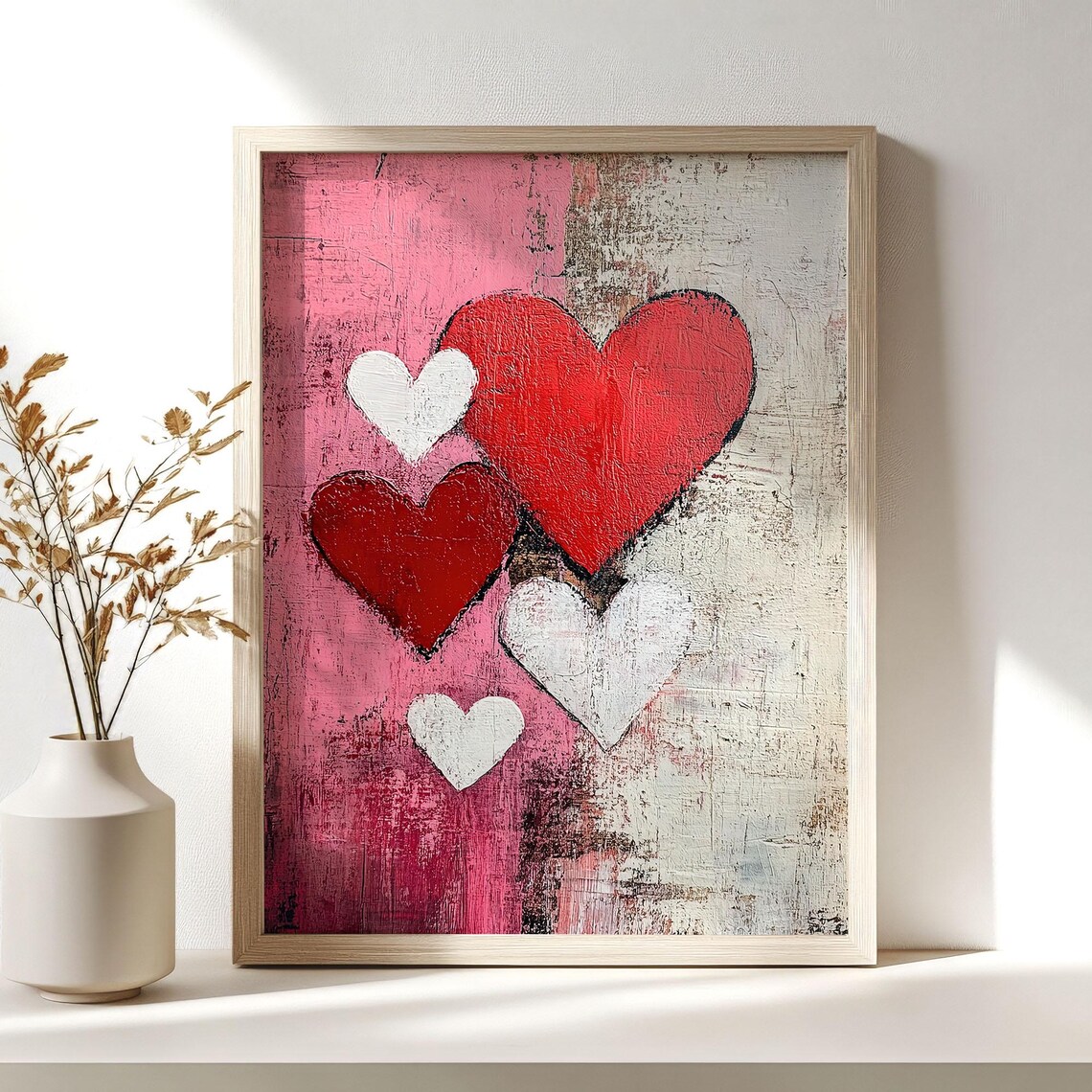 Red and White Hearts Abstract Painting Valentine Love Wall Poster - Image 3