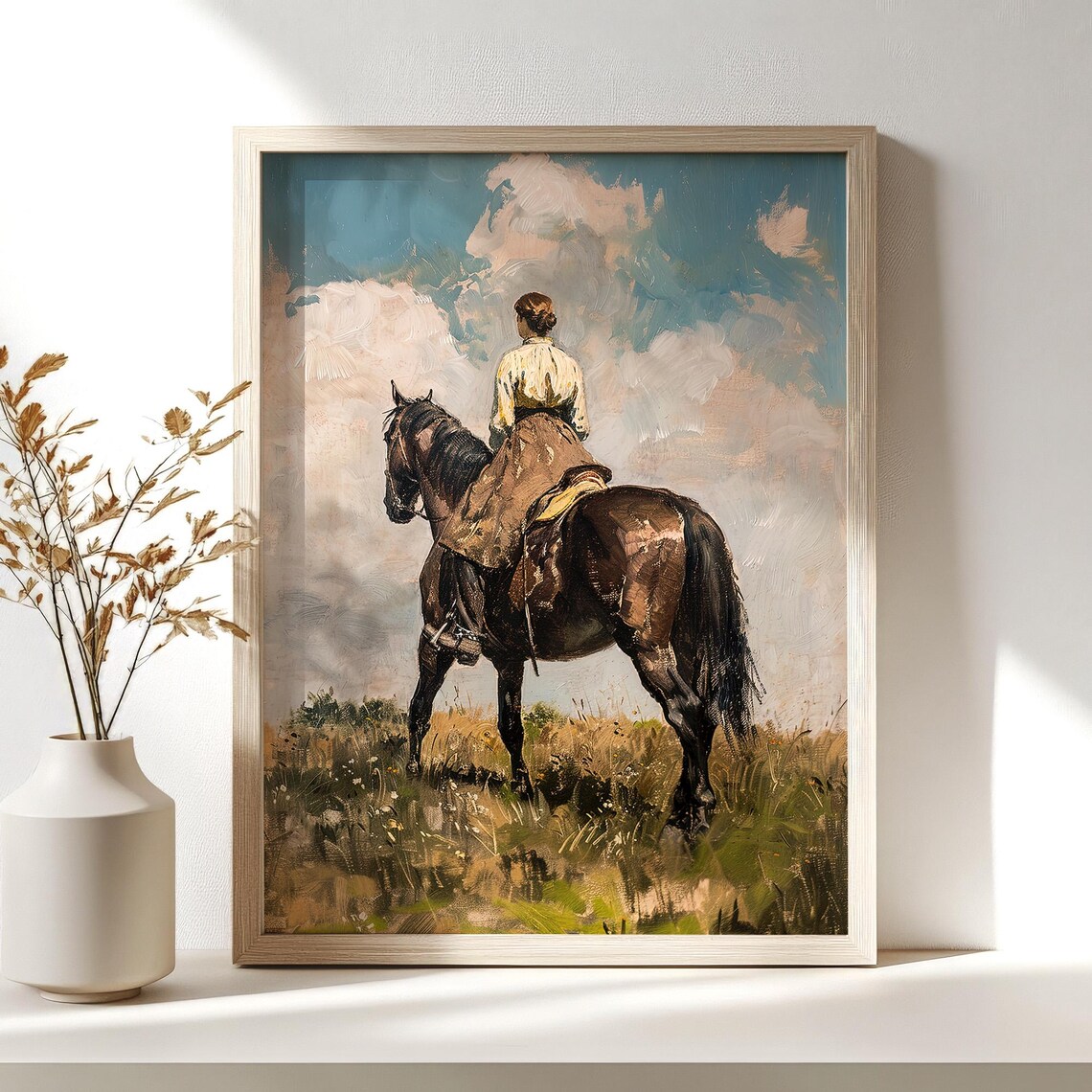 Horse Riding Woman Painting Vintage Equestrian Western Cowgirl Print Wall Art Instant Rustic Farmhouse Decor - Image 3