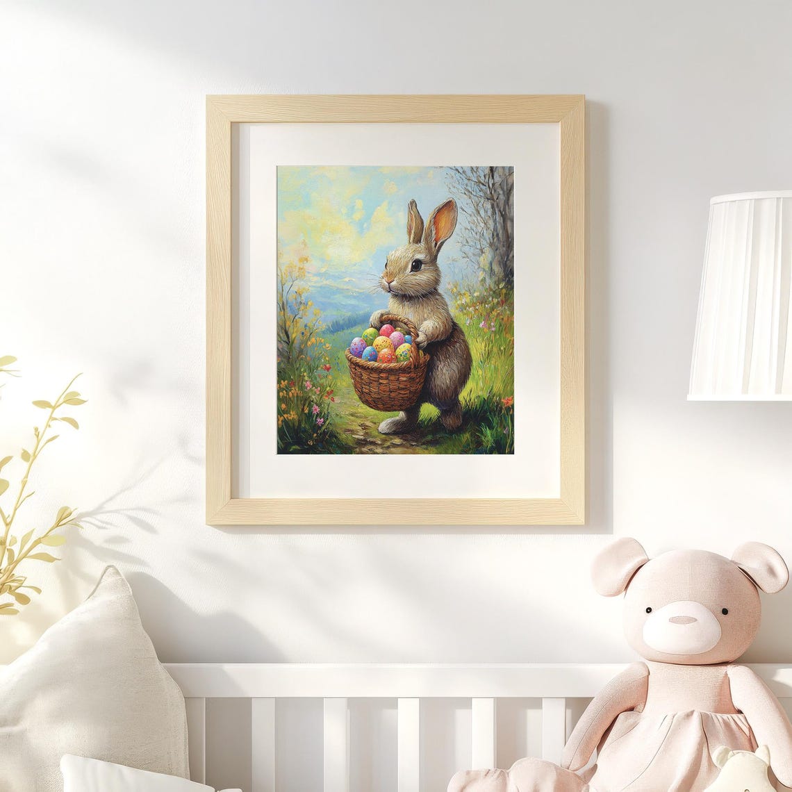 Easter Bunny Basket Painting Cute Rabbit Spring Holiday Poster - Image 4