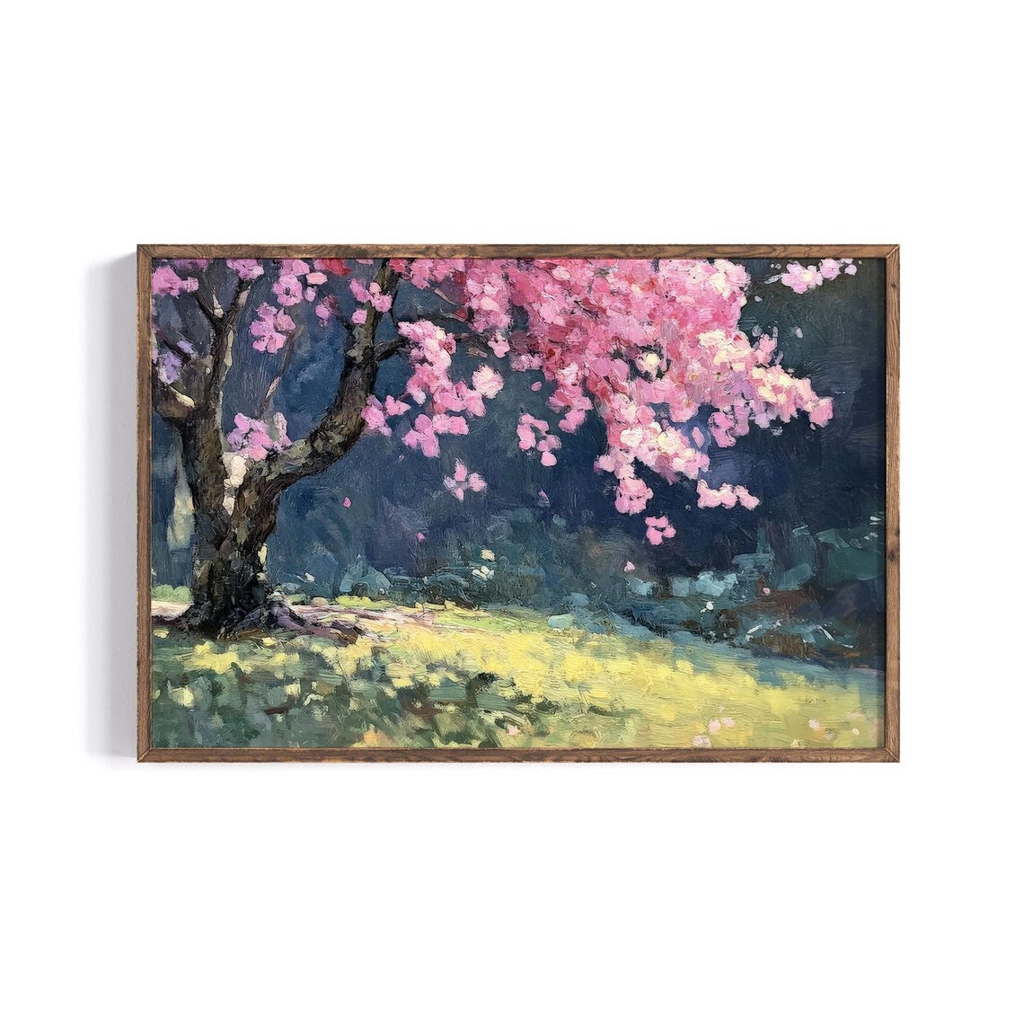 Pink Cherry Blossom Tree Night Scene Blooming Floral Garden Poster - Image 4