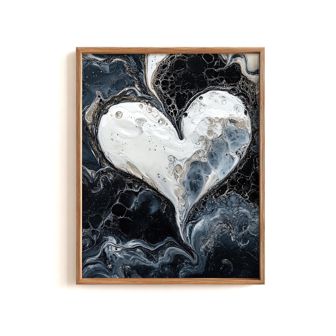 Black and White Abstract Heart Fluid Art Moody Modern Decor Poster
