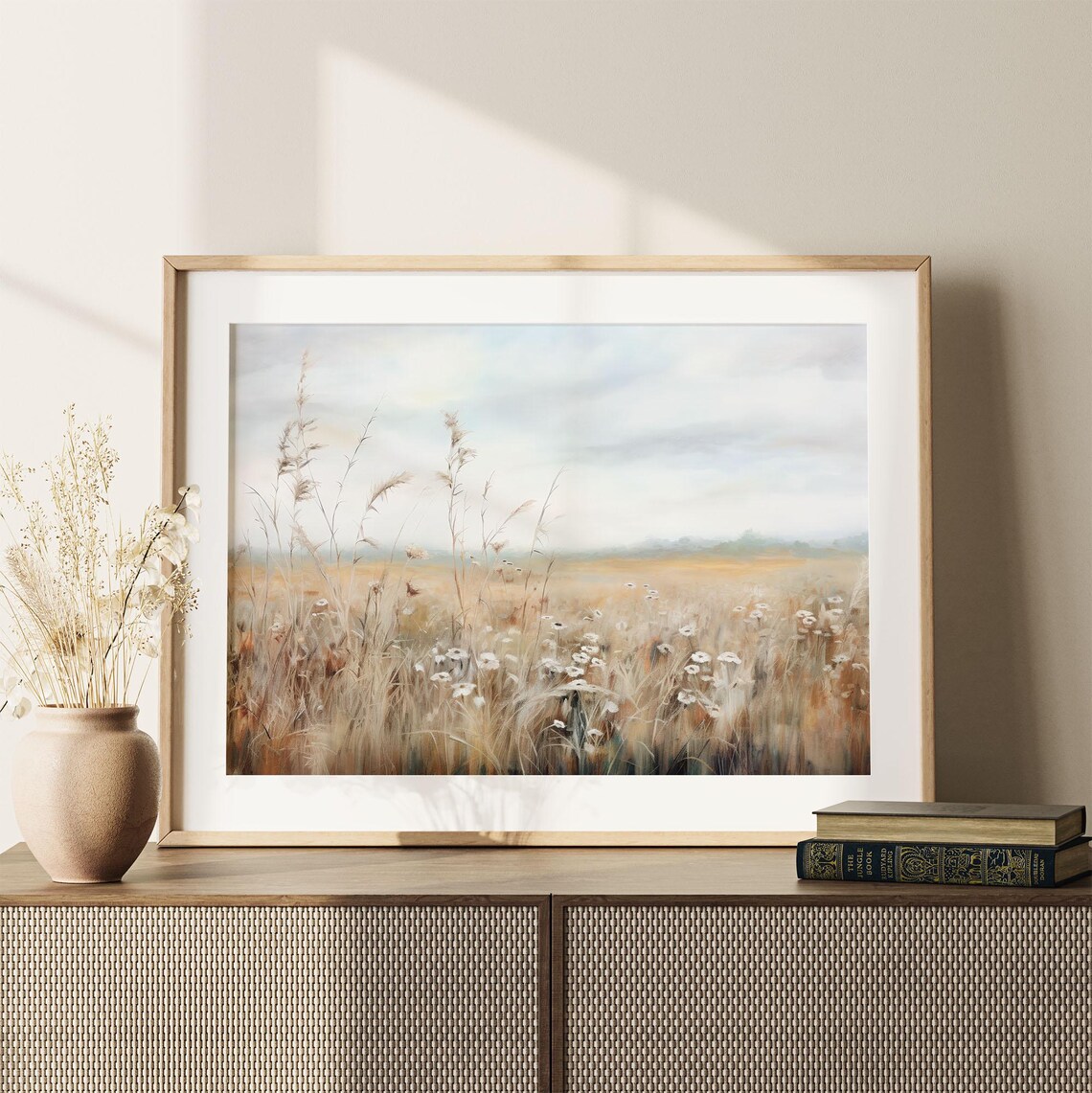 Summer Wildflower Meadow Golden Grasses Soft Floral Landscape Poster - Image 2