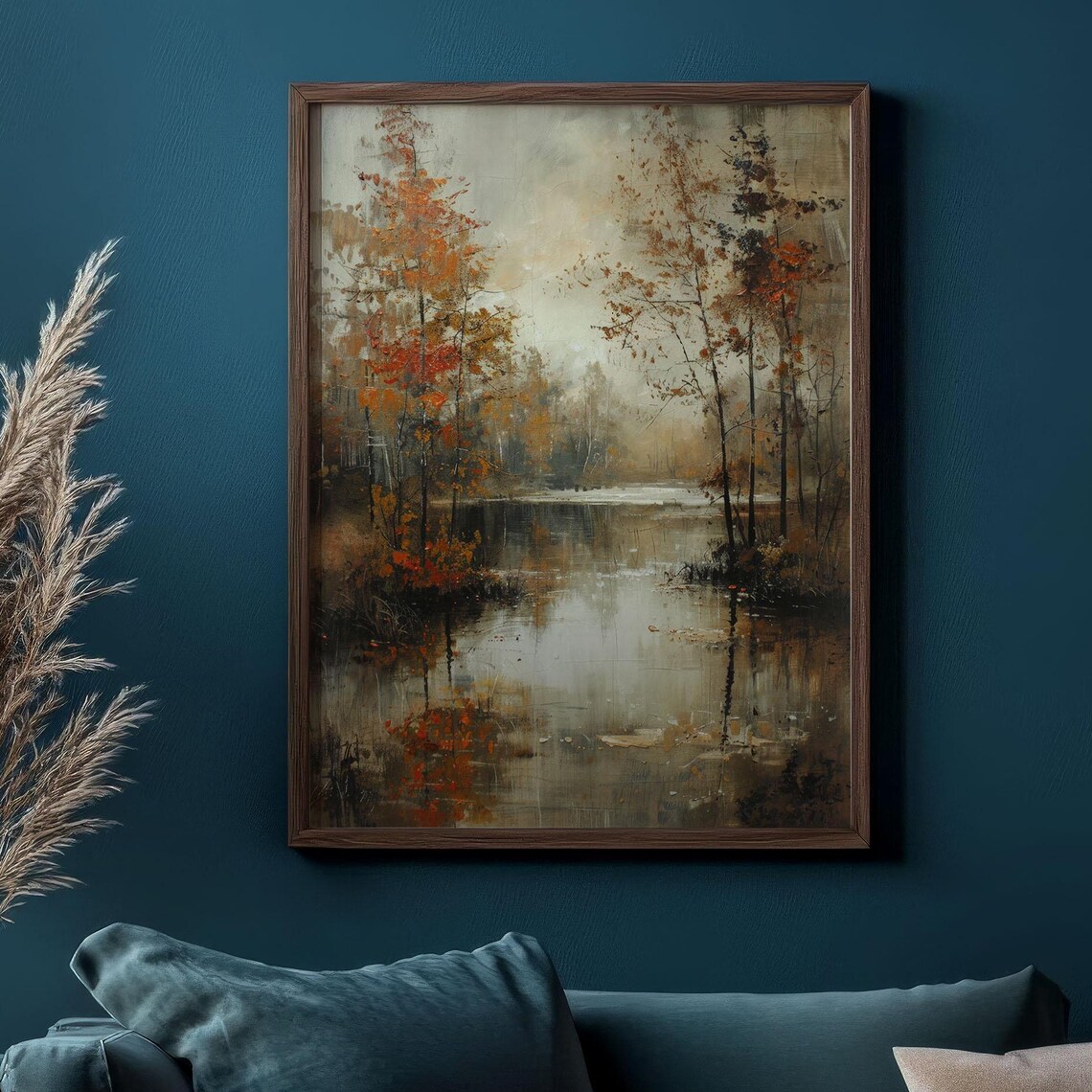 Fall Forest Landscape Painting, Rustic Autumn Lake Art Print - Image 2
