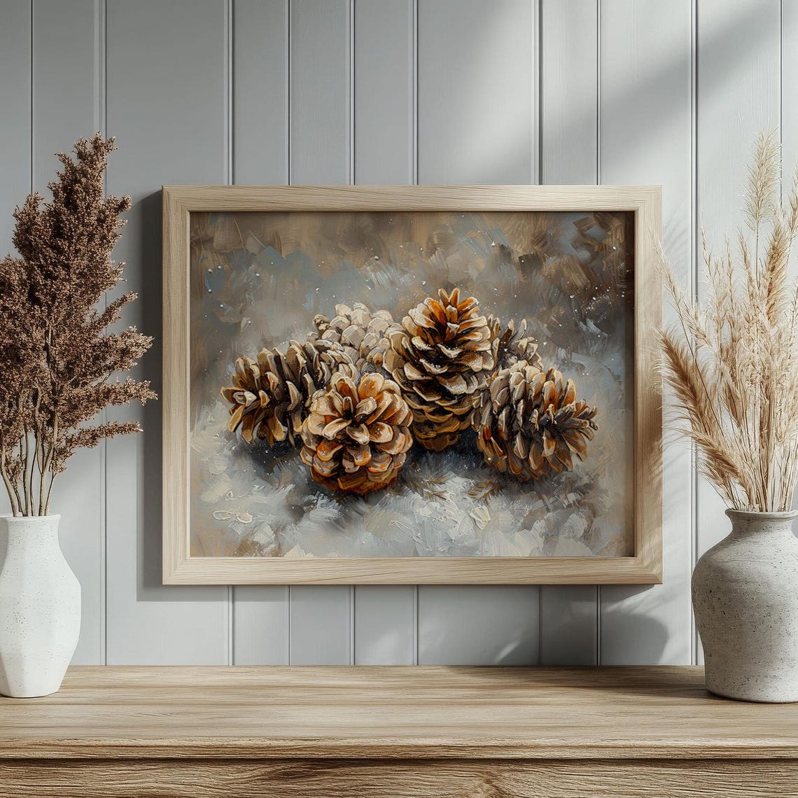 Winter Pinecone Still Life Rustic Snowy Nature Botanical Art Poster - Image 2