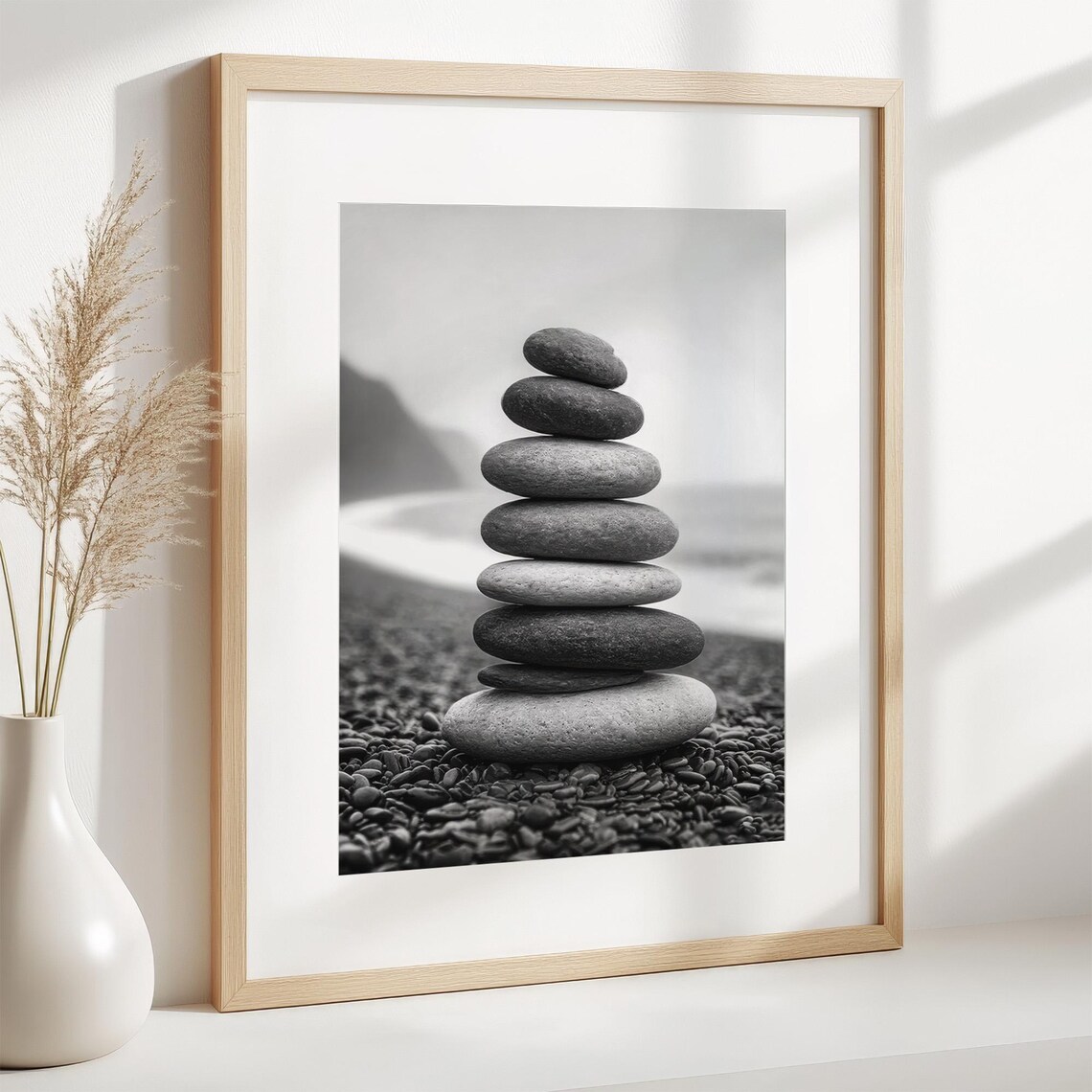 Stacked Stones On Beach, Coastal Home Decor