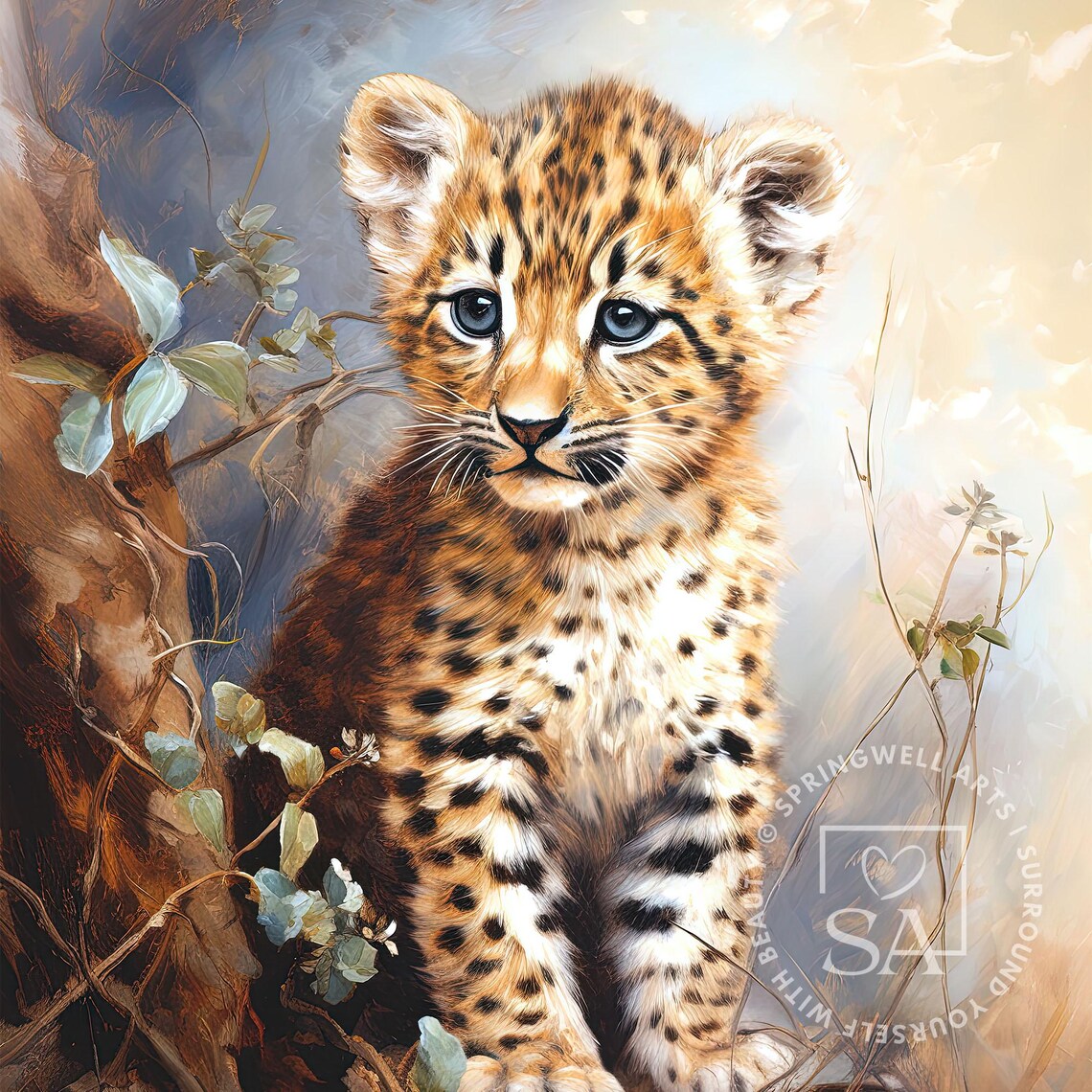 Baby Leopard Cub Painting Cute Jungle Nursery Wall Decor Art Poster - Image 2