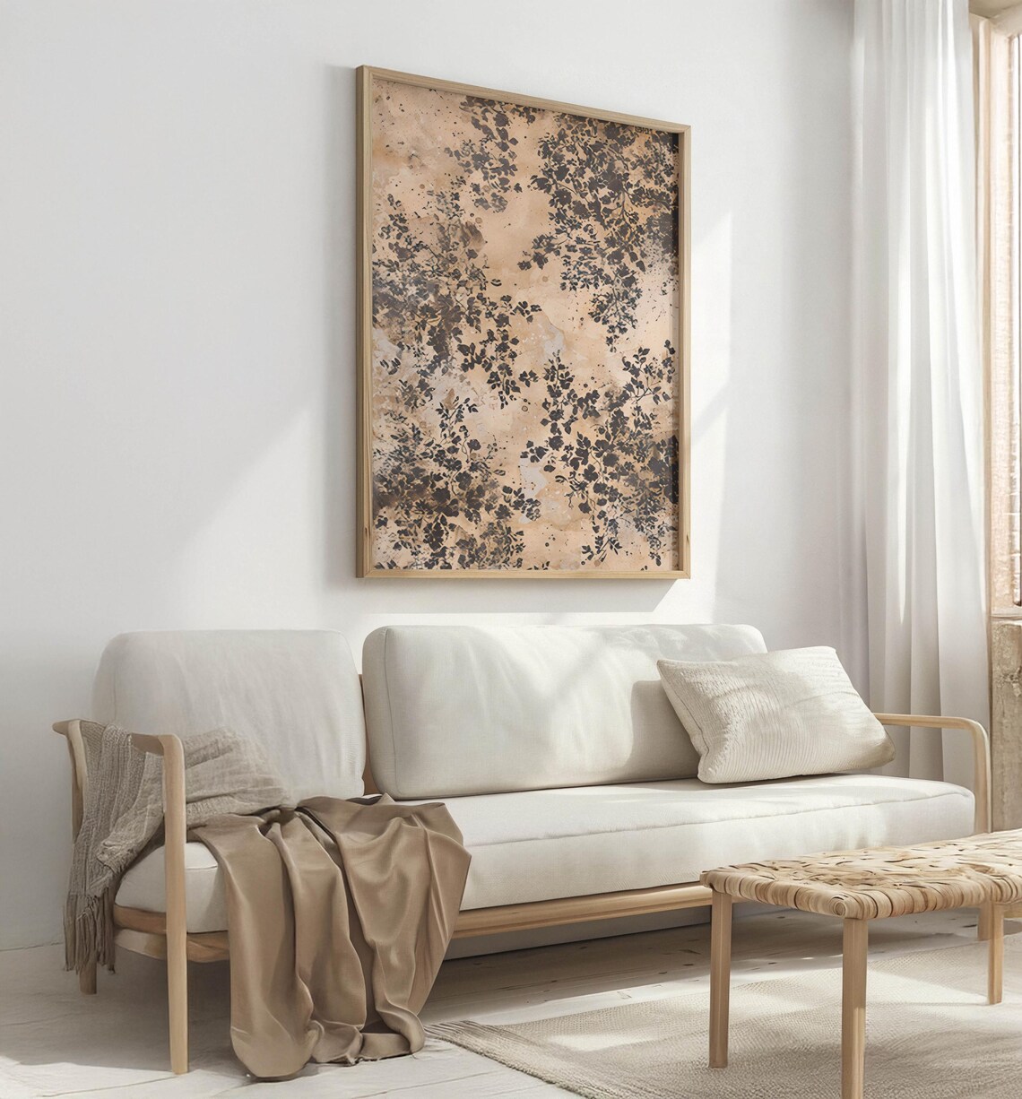 Abstract Beige Botanical Silhouette Art With Dark Foliage Poster - Image 4